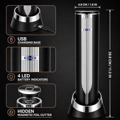 BLUBYEES Electric Wine Bottle Opener with Charging Base & Built-in Foil Cutter – Rechargeable Intelligent Touch-Activated Automatic Corkscrew – Luxury Christmas Wine Gifts for Women, Men, Seniors | Automatic touch-activated cork removal and ejection, Buil