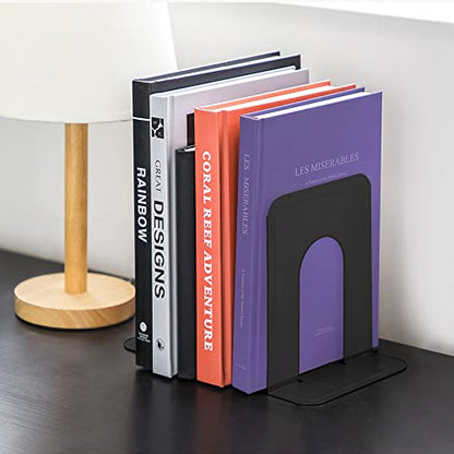MaxGear Matte Painted Book Ends, Heavy Duty and Sturdy Bookends for Shelves | Office Non-Skid Metal Book End Stopper for Books/CDs/DVDs, 6 x 4.6 x 6 in, Black, 2 Pairs/4 Pieces, Large - size: Large - 2 Pairs