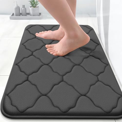 OLANLY Memory Foam Bath Mat Rug 24x16, Ultra Soft and Absorbent Bathroom Rugs, Non-Slip, Comfortable, Machine Washable Bath Carpet for Bathroom Floor, Tub, Shower and Home Decor Accessories, Black - color: Black, size: 24" X 16"