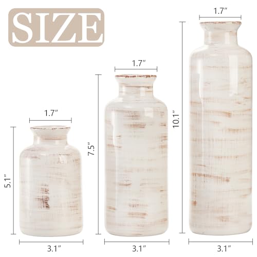 Nicunom Ceramic Vase Set of 3, Rustic Ceramic Flower Vase for Home Decor, Boho Decorative vase for Room, Centerpiece,Table, Shelf, Mantel and Entryway Decor