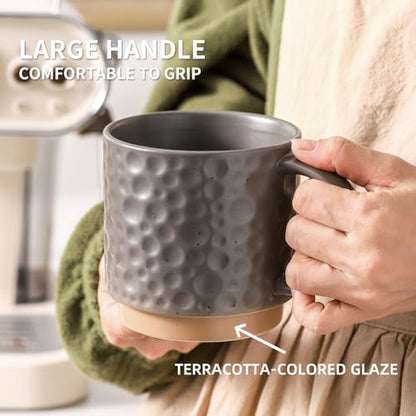 Nihow 16 Oz Ceramic Coffee Mug Set of 4 with Stackable Stand,Matte Gray | Stackable, Stainless Stand Included, Cappuccino & Tea, Hot/Cold Drinks, Dishwasher & Microwave Safe - color: Matte Gray, size: 16 oz With Stand