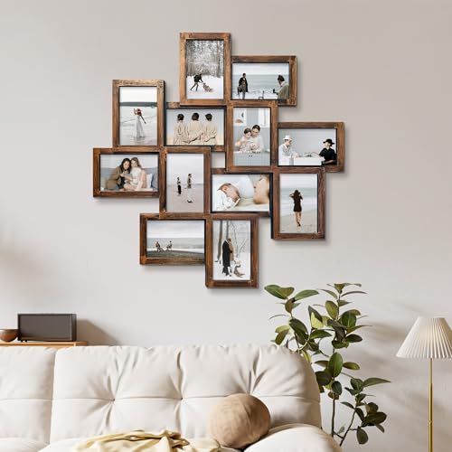 Jerry & Maggie - Photo Frame 24x24 Square Storm Eye PVC Picture Frame Selfie Gallery Collage Wall Hanging for 6x4 Photo - 12 Photo Sockets - Wall Mounting Design (Gold Rusted) - color: Golden