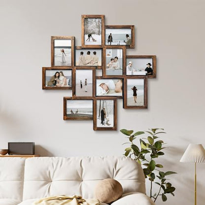 Jerry & Maggie - Photo Frame 24x24 Square Storm Eye PVC Picture Frame Selfie Gallery Collage Wall Hanging for 6x4 Photo - 12 Photo Sockets - Wall Mounting Design (Gold Rusted) - color: Golden