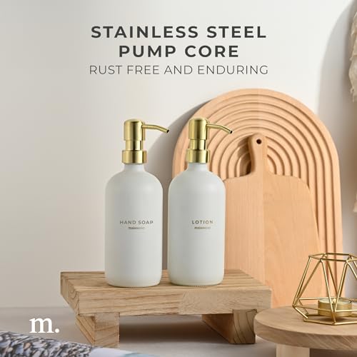 MaisoNovo Soap Dispenser 2-Piece Set | 16.9oz Clear Bottles with Gold Stainless Steel Pump Core - color: White/Gold