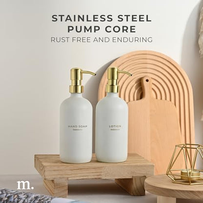 MaisoNovo Soap Dispenser 2-Piece Set | 16.9oz Clear Bottles with Gold Stainless Steel Pump Core - color: White/Gold