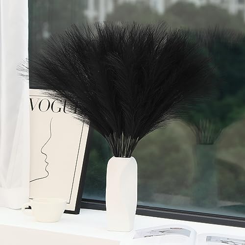 Wertuirk 60pcs Black Pampas Grass - 24 Inch Faux Pampas Grass Decor | Short Artificial Pampas Grass for Gothic Room Decoration, Wedding, Party, Halloween and Home Decor (Black) - color: A Black, size: 60 Pieces