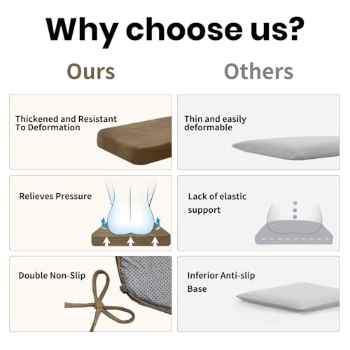 Dining Chair Cushions, Light Brown, 17"x16", Set of 4 | 2" Cooling Gel High-Density Foam, Chair Pads with Ties, Non-Slip Bottom, Removable Washable Cover, For Dining and Kitchen - color: Light Brown, size: 4 Count (Pack of 1)