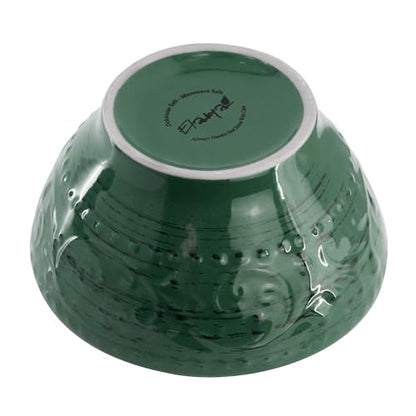 Elama Malibu Sea Glass 16-Piece Stoneware Embossed Pattern Reactive Glaze Dark Green Dinnerware Set, Tableware, Serveware Set (Sea Glass Green) - color: Sea Glass Green