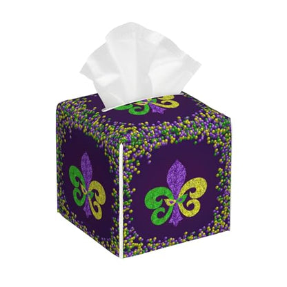 Tissue Box Cover,Mardi Gras Carnival Fleur De LYS Leather Tissue Box Holder Square Facial Paper Case Organizer Dispenser for Bathroom Vanity Countertop Tabletop Car Office - color: Color7