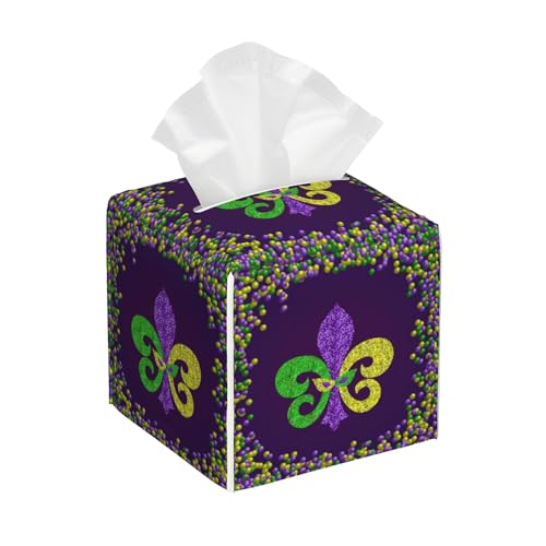 Tissue Box Cover,Mardi Gras Carnival Fleur De LYS Leather Tissue Box Holder Square Facial Paper Case Organizer Dispenser for Bathroom Vanity Countertop Tabletop Car Office - color: Color7