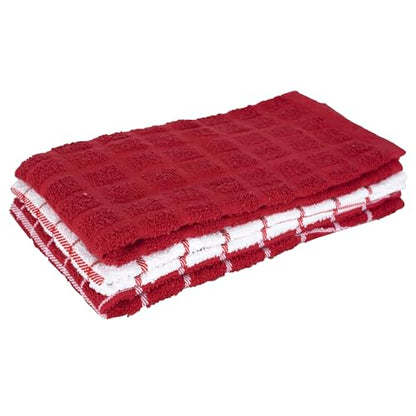 Ritz Premium 100% Cotton Terry Check Kitchen Dish Towels - Highly Absorbent, Super Soft, Long-Lasting, 25"x15", 3-Pack, Paprika Red - color: Paprika Red, size: 3-Pack - Kitchen Towel