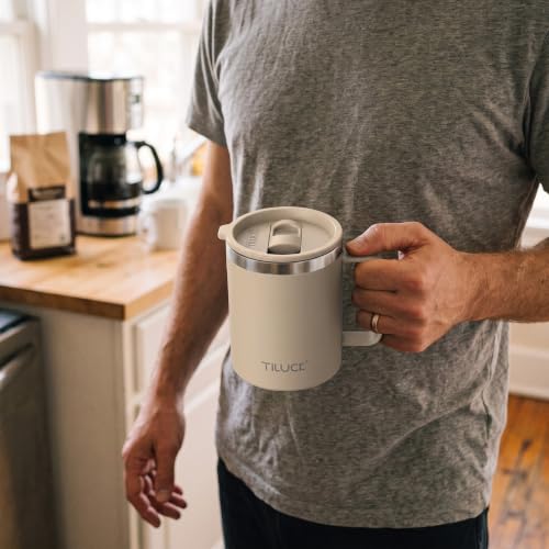 TILUCK 12 oz Insulated Coffee Mug with Lid and Handle | BPA-Free Lid, Double-Wall Vacuum Insulation, Stainless Steel Coffee Cup, Dishwasher Safe Mug for Hot & Cold Drinks, MistyGray - color: Matte MistyGray, size: 12 Ounces