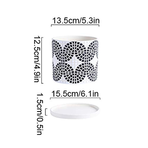 Liudan Flower Pot Plant Pots with Drainage Hole and Saucer Ceramic Indoor Planter Round Flower Planter Pot with Tray Modern Decorative Gardening Pot Garden Pots (Style : D)