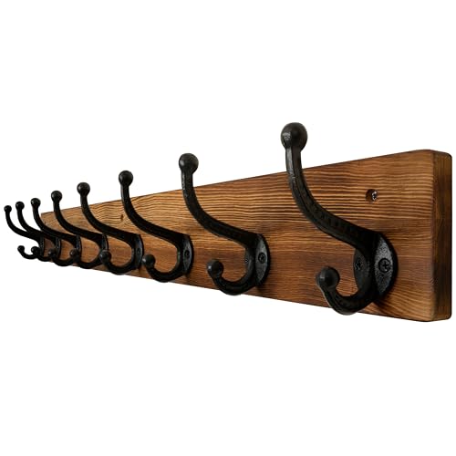 WEBI Rustic Coat Rack Wall Mount,35.43" Long 8 Cast Iron Coat Hooks Wall Mounted,Heavy Duty Wall Coat Hanger Hooks for Hanging Jacket,Clothes,Brown - color: Brown, size: 35 Inch