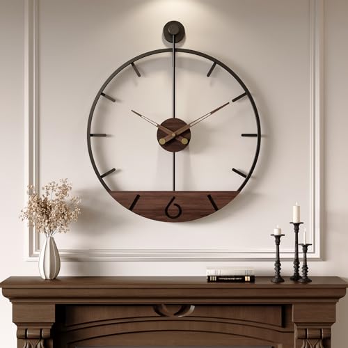 Large Wall Clock 30 Inch, Modern Farmhouse Wall Clock Battery Operated for Living Room Decor, Walnut Wood Dial with Black Metal Frame, Silent Non Ticking Wall Clock for Kitchen, Office, Bedroom - color: Modern Wood Accent, size: 30 Inch