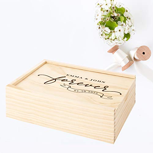 Koyal Wholesale Custom Engraved Forever Banner Wedding Keepsake Box, 4 x 6 -inch, Custom Names and Date, Natural Wood - color: Forever Banner