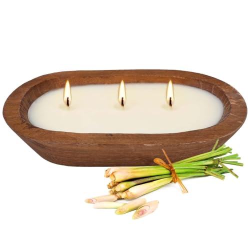 Citronella Scented 3-Wick Candle (8oz) Oval Wood Bowl Candle, Clean Burning & Smokeless, Decorative Soy Blend Candle for Home, Patio, Garden, Summer Gift. - color: 03Brown