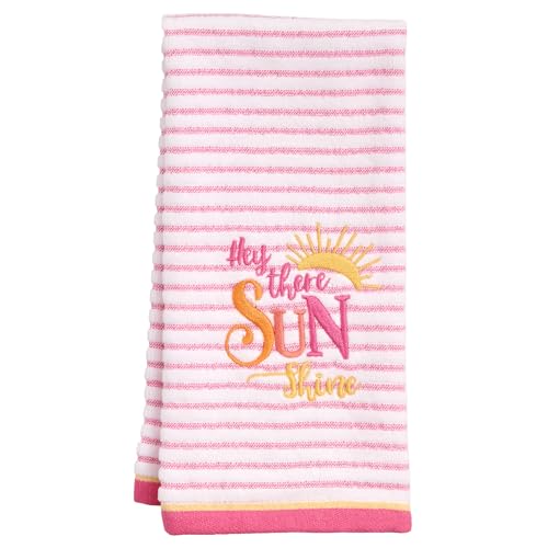 Ritz 2-Piece Cotton Velour Bathroom Hand Towel Set, Embroidered Hey Sunshine Design, Pink Pinstripe Decorative Bathroom Towels for Guest Bath, Kids Room, or Nursery, 16” x 26” - color: Hey Sunshine, size: 2-Pack Hand Towels