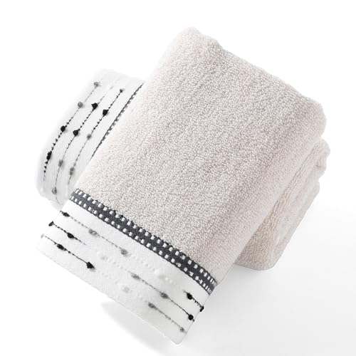 YiLUOMO Beige Hand Towels Tiny Furball Decorative Design Super Soft 100% Terry Cotton Highly Absorbent Hand Towel Set of 2 Everyday Use for Home Bathroom 13 x 29 Inch - color: Beige