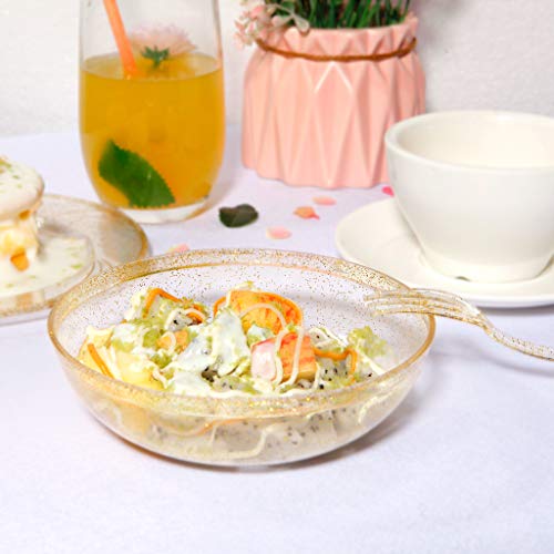 bUCLA 50Pack Gold Glitter Plastic Bowls - 10oz Disposable Crystal Salsa/Dessert Bowls for Wedding & Party - color: Gold Glitter, size: 10oz