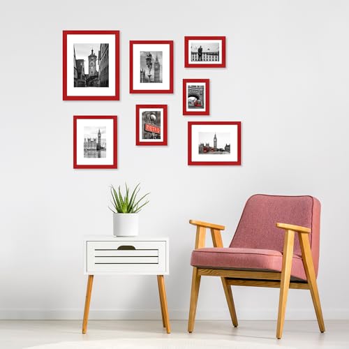 Hongkee 4x6 Picture Frame (4 Pack, Red), Made of Real Glass and Wooden Frame - Display Pictures 3.5x5 with Mat or 4x6 Without Mat, 4 by 6 Photo Frames TableTop Display and Wall Mounting - color: Red, size: 4x6 in