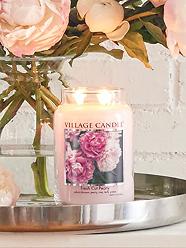 Village Candle Fresh Cut Peony Spring Scented Candle, Large Glass Apothecary Jar, Gift for Mom & Dad, 21.25 oz.