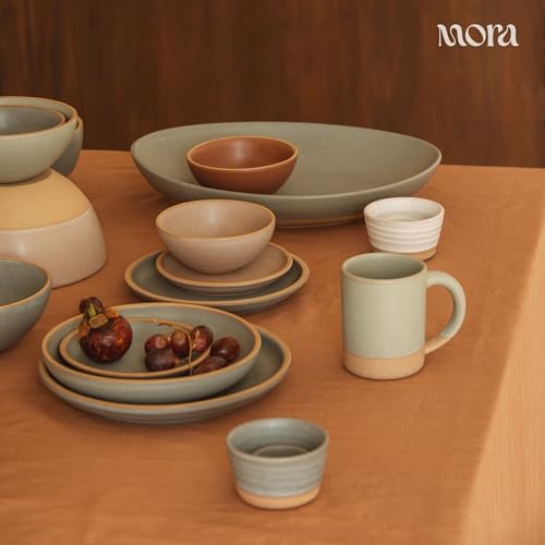 MORA Mega and Giant Serving Dishes Set of 2, 16 inch and 14 inch Ceramic Pottery Oval Platters - Microwave, Oven and Dishwasher Safe - Thyme & Mushroom - color: Thyme & Mushroom, size: Mega & Giant
