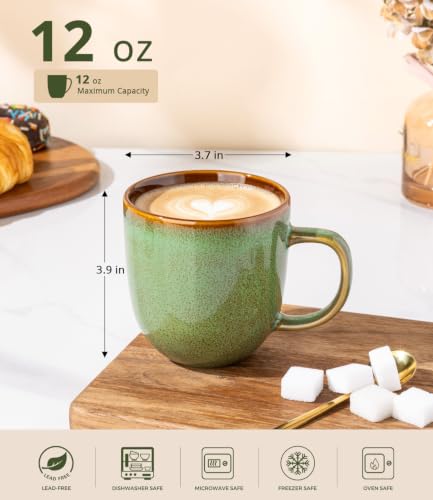 LERATIO Ceramic Coffee Mugs Set of 6,12oz Handmade Coffee Mugs Set | Large Handle for Cappuccino/Latte/Tea/Hot Cocoa,Oven &Dishwasher & Microwave Safe-Sage Meadow Green - color: Sage Meadow Green