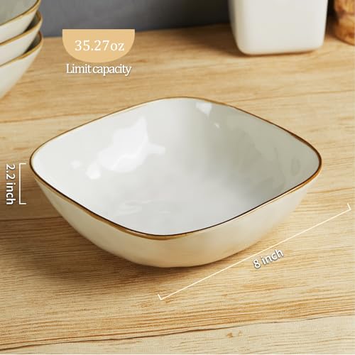 famiware Ocean Pasta Bowls Set of 4, Square 8" Serving Bowl, Vanilla White | Microwave & Dishwasher Safe, Lead-free and Cadmium-free, Stoneware Scratch Resistant Plates Bowls, Serving Bowls - color: Vanilla White