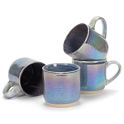 Elanze Designs Glossy Reactive Glaze Large 17 Fluid Ounce Everyday Kitchen Food Grade Ceramic Stoneware Coffee Mug Cup with Comfort Curved Handles, Set of 4, Purple Rainbow - color: Purple Rainbow