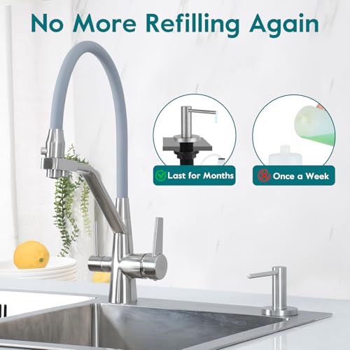 Upgraded Soap Dispenser for Kitchen Sink Brushed Nickel, Stainless Steel Countertop Pump, Built in Sink Soap Dispenser with 47" Extension Tube kit - color: Brushed Nickel