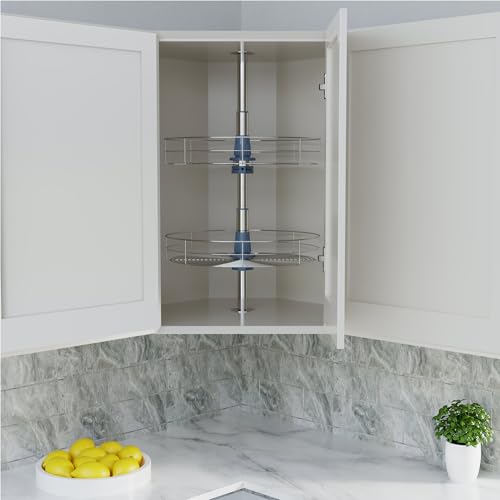 Dowell 18" Round Lazy Susan, 2 Shelves, Kitchen Wall Corner Cabinet Organizer (Chrome 4001 360D) - size: Wall Cabinet Round Shape Dia.18" Full Circle