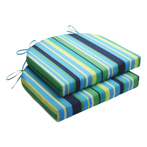 Wellsin Outdoor Chair Cushions for Patio Furniture - Patio Chair Cushions Set of 2 - Water Resistant Round Corner Outdoor Seat Cushions 17"X16"X2", Stripe 01 - color: Stripe 01, size: 17"x16"x2"(Pack of 2)