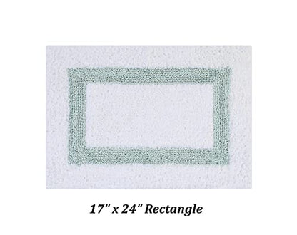 Better Trends 100% Cotton Hotel Collection Bath Mats Set, White & Blue Mats - Tufted, Reversible & Absorbent & Machine Washable 2 Piece Bathroom Rug Set, Toilet Base & Sink Bath Mat Rug - color: White & Blue, size: 2 Piece Set (17" x 24" | 20" x 20")