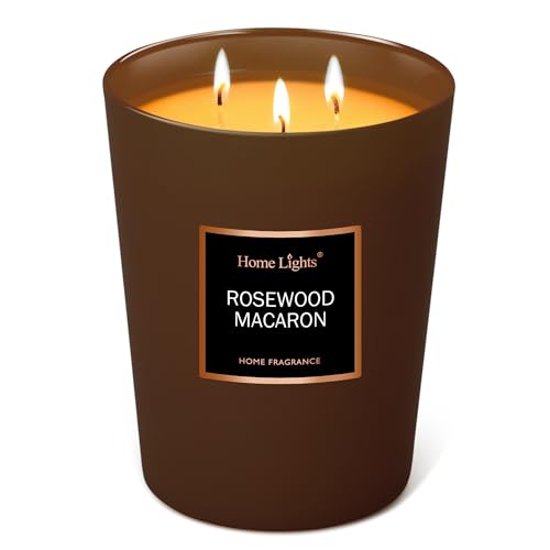 HomeLights Scented Candles | Large Jar Candle - 33.3 Oz. Natural Soy Aromatherapy Candles | Up to 70 Hours Burn Time with 3 Cotton Wicks, Home Decorative Fragrance Candles - Rosewood Macaron - color: Rosewood Macaron