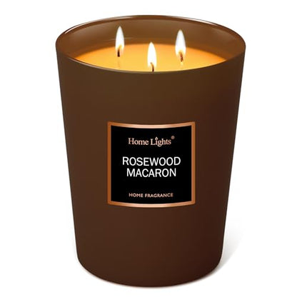 HomeLights Scented Candles | Large Jar Candle - 33.3 Oz. Natural Soy Aromatherapy Candles | Up to 70 Hours Burn Time with 3 Cotton Wicks, Home Decorative Fragrance Candles - Rosewood Macaron - color: Rosewood Macaron