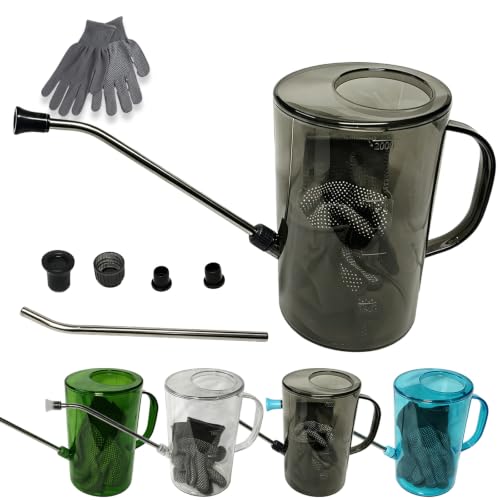 Small Watering Can 2L with Long Spout, Plastic，Grey | 68oz Capacity, Lightweight Design, Indoor & Outdoor Use, Portable, Long Reach Spout - color: Gray