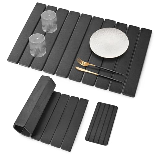 Large Stone Dish Drying Mat for Kitchen Counter, Quick Dry Dish Drying Mats, Foldable Absorbent Diatomaceous Earth Mats for Plate Rack Bottles Cups, Match Any Countertop (Dark Gray 24"×16" & 8"x4") - color: Dark Gray, size: 24" x 16"