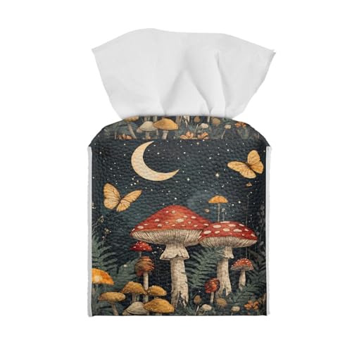 Butterfly Mushroom Pattern Square Tissue Box Cover Facial Napkin Holder Easy to Use Dust-Proof Tissue Case for Living Room Office Bathroom - color: Butterfly Mushroom