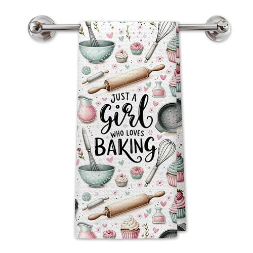 Gifts for Baking Lovers Women Kitchen Towels, Baker Gifts, Just a Girl Who Loves Baking Hand Dish Towels for Kitchen Bakery, 16x24 Inch - color: Kitchen-094