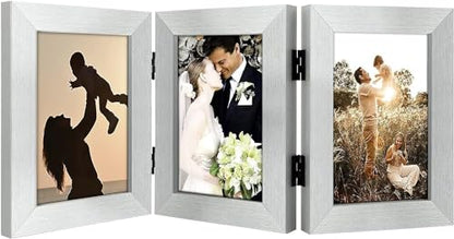 Golden State Art, 4x6 Triple Picture Frame Silver- Real Glass, 1 Pack | Trifold Photo Frame Vertical Display for Desktop - Three Folding Picture Collage - color: Silver, size: 4x6(1 Pack)
