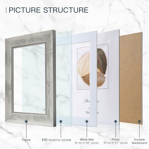 XUANLUO 5x7 Picture Frames Set of 4 Rustic Retro Photo Frame with HD Plastic Cover for Wall Mount and Tabletop Display Family Friends Wedding Gift - color: white-4pcs, size: 5 x 7 inch