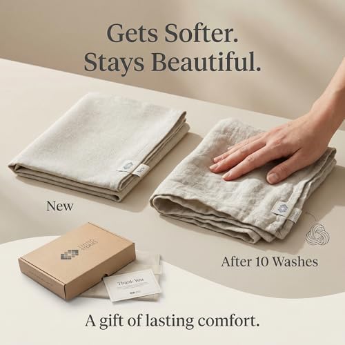 Pure Linen Flax Washcloths – 4-Pack Natural Dish Towels Set – Linen Tea Towel Cloth Napkins – Small Hand Towels for Kitchen – Durable, Lint-Resistant, Highly Absorbent