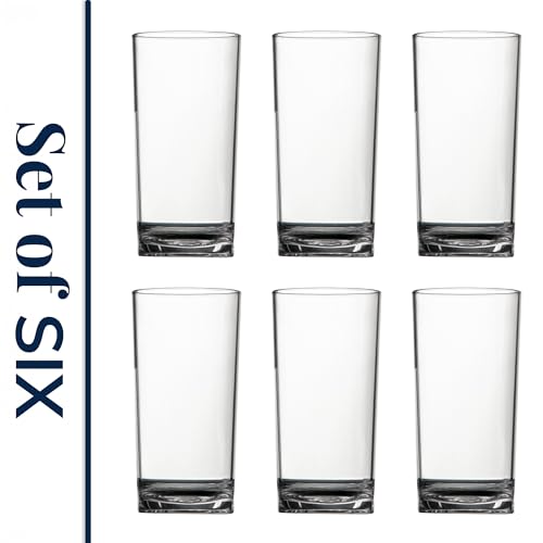 US Acrylic Classic Clear Plastic Reusable Drinking Glasses (Set of 6) 16oz Water Cups | BPA-Free Tumblers, Made in USA | Top-Rack Dishwasher Safe - color: Clear, size: Water Tumblers