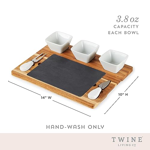 Twine Acacia & Slate Cheese Board Set - Charcuterie Board Bowls and Knives - Slate Cheese Tray Wood Cheese Board - 7-Piece Set of 1, Brown - style: Acacia & Slate Cheese Board