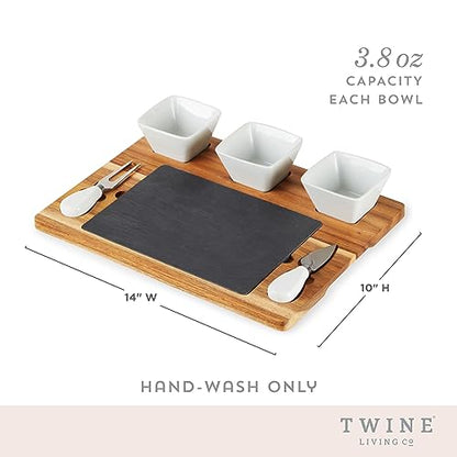 Twine Acacia & Slate Cheese Board Set - Charcuterie Board Bowls and Knives - Slate Cheese Tray Wood Cheese Board - 7-Piece Set of 1, Brown - style: Acacia & Slate Cheese Board