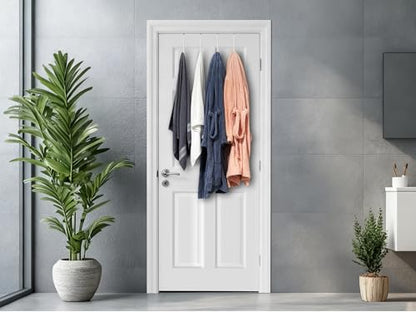 Single Over Door Steel Hooks 4 Pack Fit 1-3/4" Door 7.5" White | Plastic Coated Rubber Feel Towel Rack Robe Coat Shoe Wreath Hanger No Damage No Scratch for Bathroom Heavy Duty Thin Top