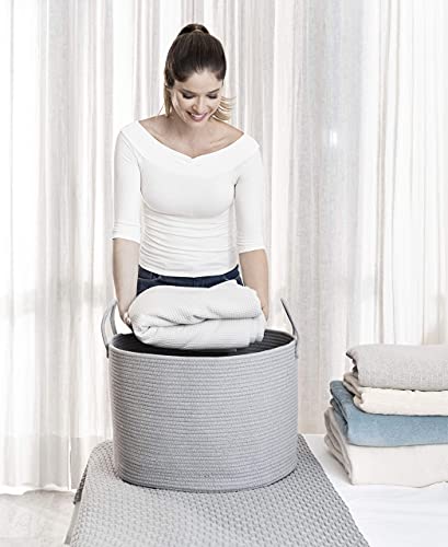 OrganiHaus Round Toy Basket & Blanket Basket, Cotton Rope 20x13" | Full Gray - Round Cotton Rope Basket, 20x13" - color: Full Gray, size: Wide