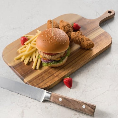 Linwnil Acacia Wood Cutting Board - Wooden Kitchen Cutting Board for Meat, Cheese, Bread, Vegetables & Fruits - Charcuterie Board & Cheese Serving Board with Handle (15"L x 7.5"W x 0.6"Th)