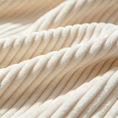 Throw Blanket for Couch, Fuzzy Soft Corduroy Blanket 50"x60", Lightweight Decorative Blanket for Living Room Bedroom Sectional Sofa, Cream White